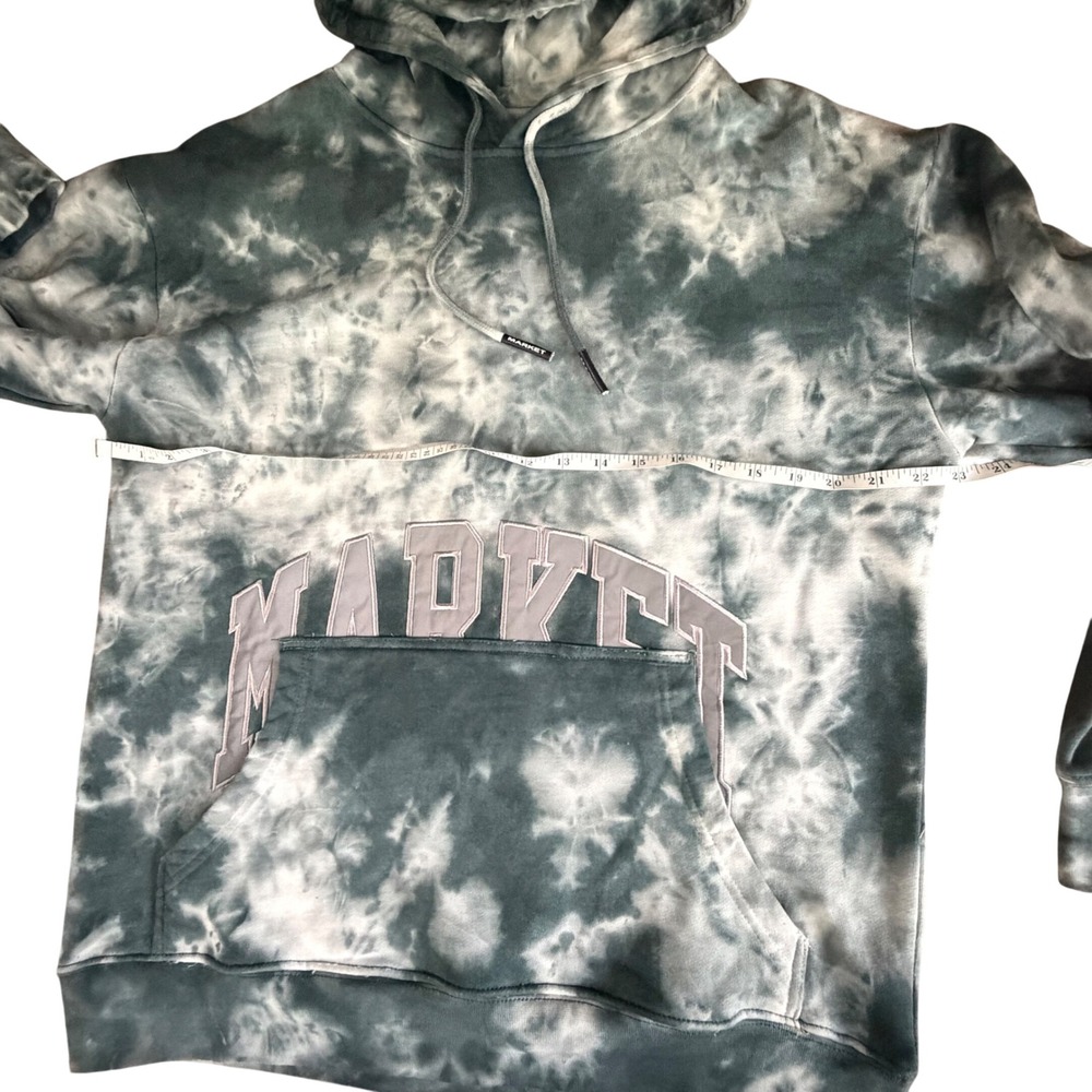 Market Hoodie Mens L Green Tie Dye Arched Logo Pullover Streetwear Skater Urban - Picture 3 of 9